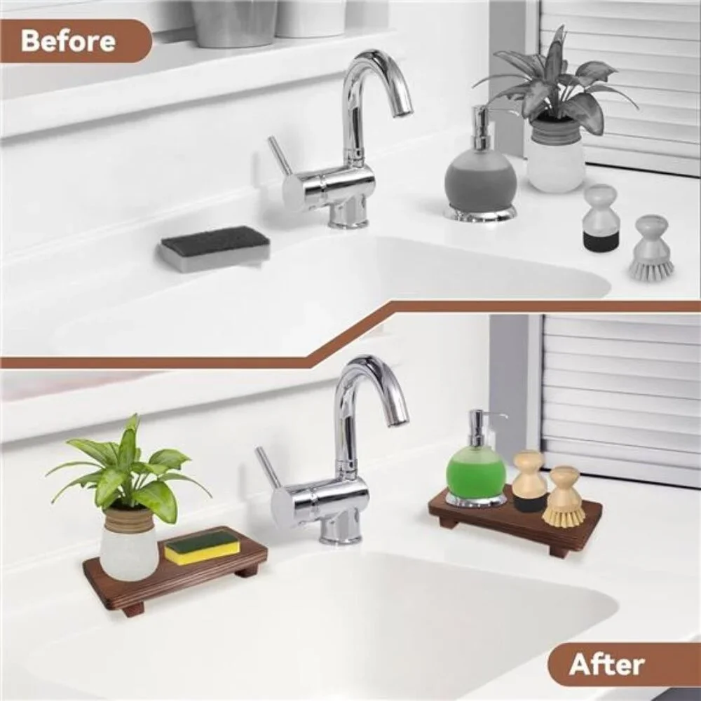 Wood Soap Tray Set Rustic Wooden Riser Decor Display Bathroom Kitchen Counter
